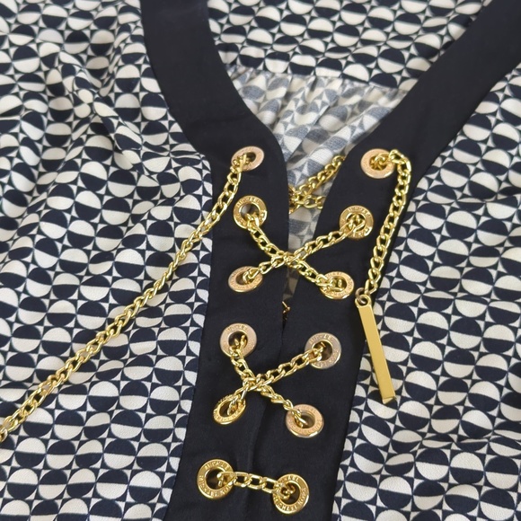 Michael Kors Black White Grommet Lace up Midi Dress - Picture 14 of 16